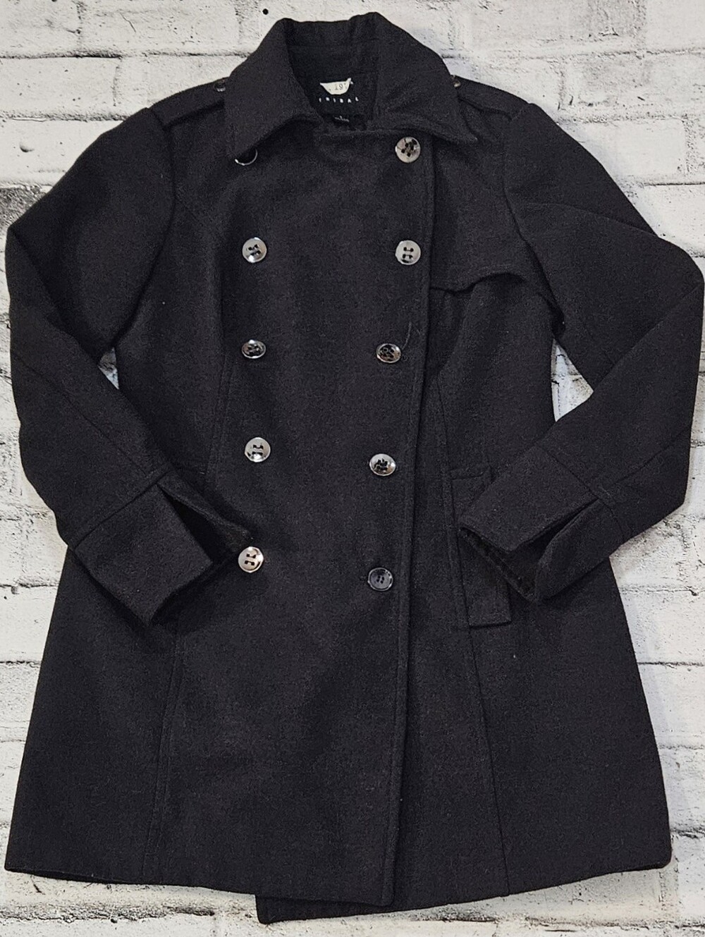 Tribal Black Double Breasted Peacoat Women's Size 6 Long Tailored Coat